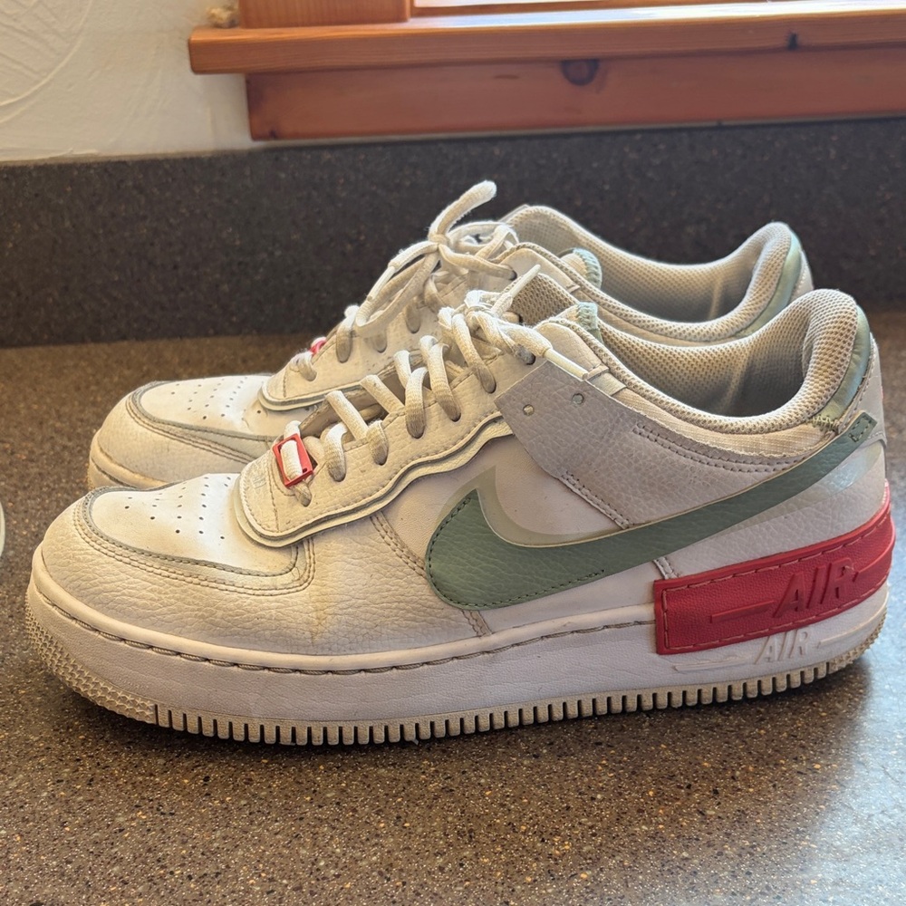 Nike Air Force 1 White and Mint Sneakers with pink Accents - Picture 3 of 12